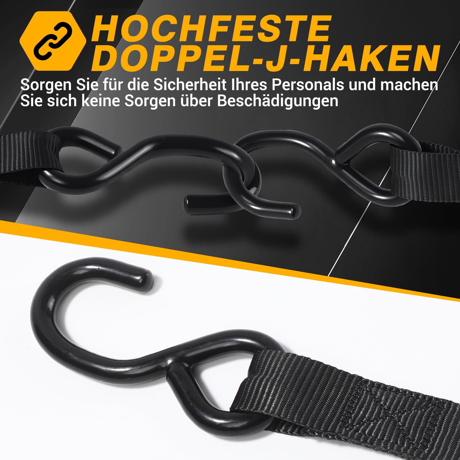 4 Stück Automatik Spanngurte - mit S Haken, 680KG Zurrgurte 3M x 25mm,Automatischer Spanngurtaufroller - Spanngurte mit Ratsche - für Fahrrad,Motorrad,Anhänger(Schwarz