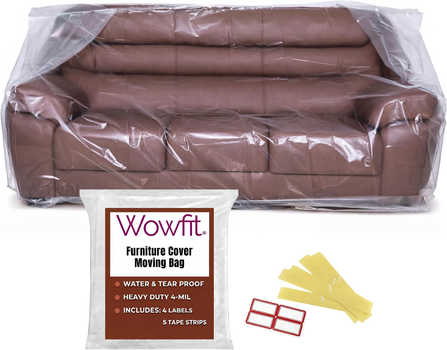 Wowfit Furniture Cover Dust-Proof Moving Bag for Sofa & Boxes โ Clear, Odorless Plastic โ 4mil Thick โ 92W x 42D x 62/41H Inches