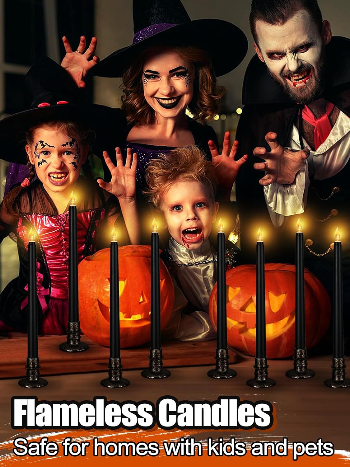 Alphatool Black Halloween Flameless Candles with Timer & Bases, 12 Pcs image 5