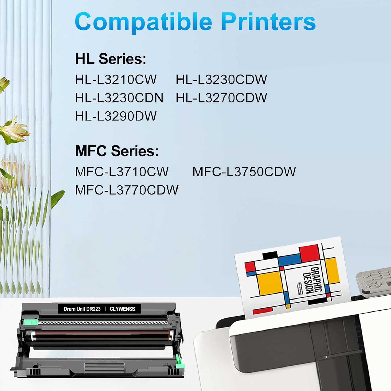 DR223CL Drum Unit Replacement for Brother DR223CL DR-223CL-BK to Use with MFC-L3710CW L3750CDW L3770CDW HL-L3210CDW L3290CDW L3270CDW Printer (Drum Only, 1-Pack)