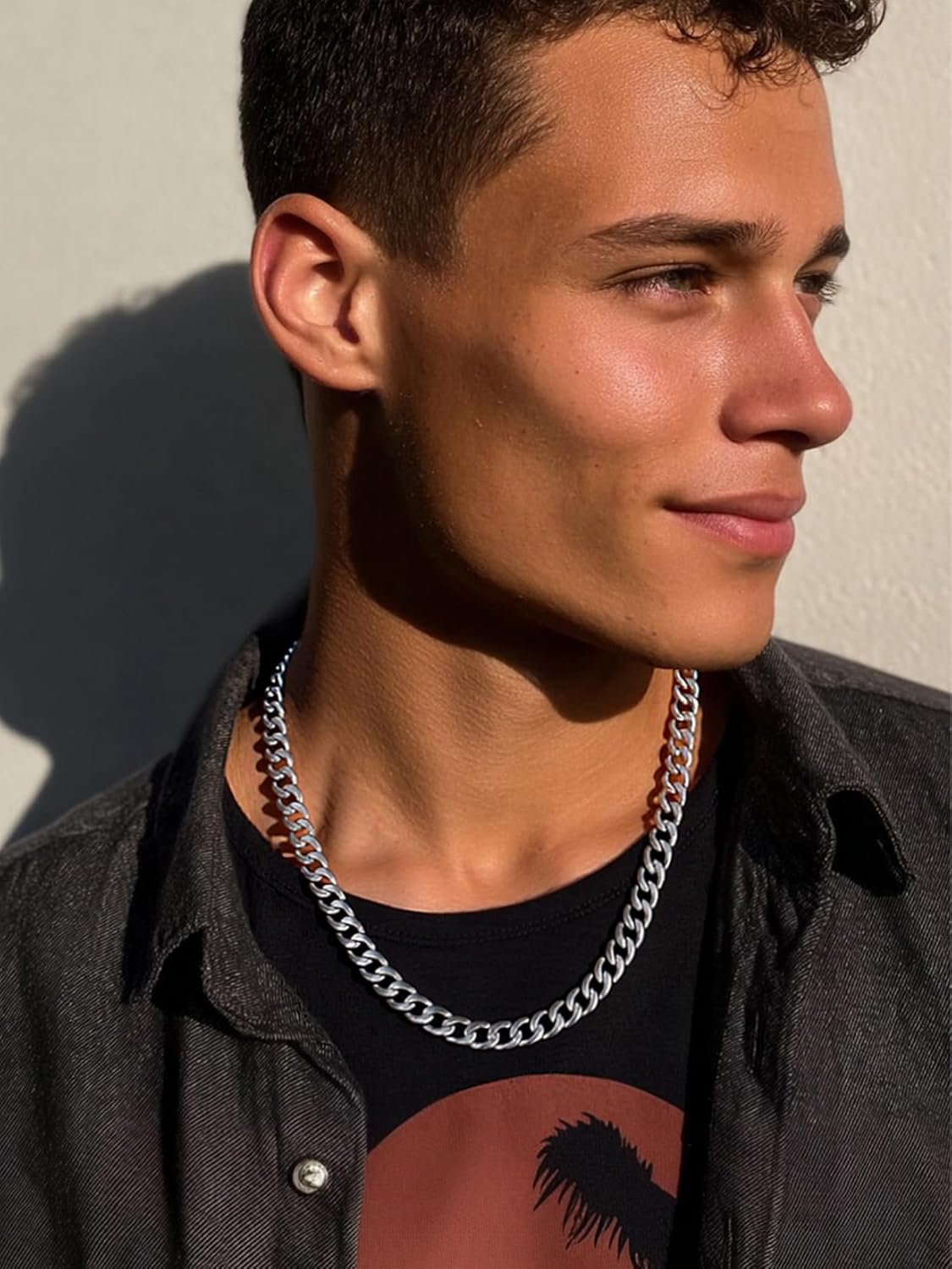 ChainsPro Cuban Link Necklace for Men, Silver/Black/Gold Plated Stainless Steel Mens Chain Necklace 5/9/12/15 MM Width,14"-30" Length Hip Hop Accessories Jewelry Gifts for Father's Day Christmas - Image 3