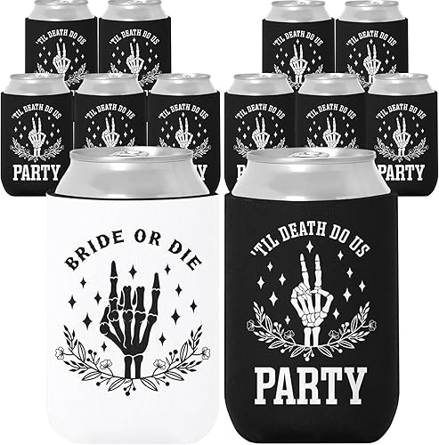 Enfriador de latas para despedida de soltera de novia o muerte, paquete de 12 fundas divertidas de neopreno aislantes de cerveza, acogedor a granel