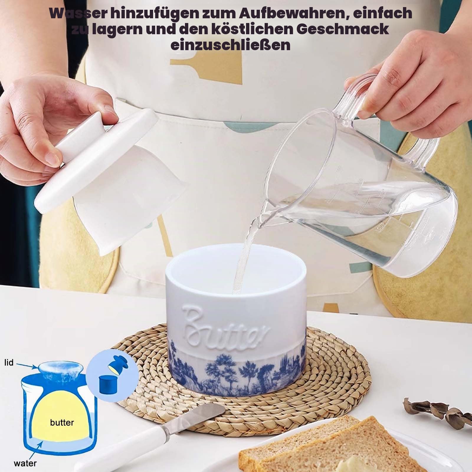Französische Butterdose, Keramik Butterdose, Runde Keramiken Butterdose, Butterglocke, Butterbehälter Porzellan Vintage mit Deckel zur Aufbewahrung von Frischer, Weicher, Verzehrfertiger Butter