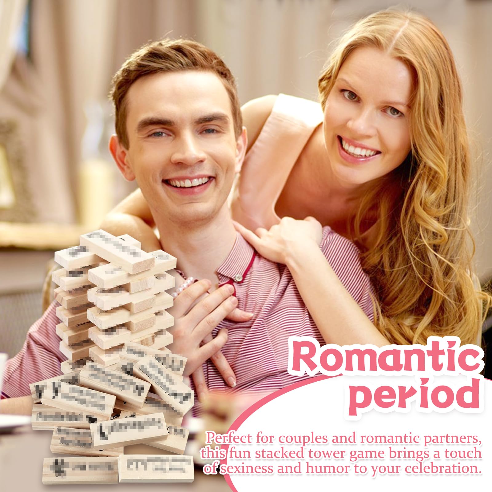 Lust Tower – Jeu super coquin pour adultes, 48 blocs empilables pour la Saint-Valentin, jeu de passion pour couples pour adultes