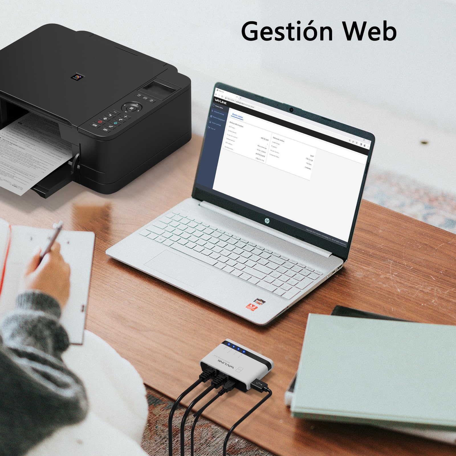 WAVLINK Servidor de impresión inalámbrico, servidor de impresión WiFi con LAN/Bridge de 10/100 Mbps, USB2.0, soporte modo cableado/archivo/independiente, compatible con Windows/Mac y todas las