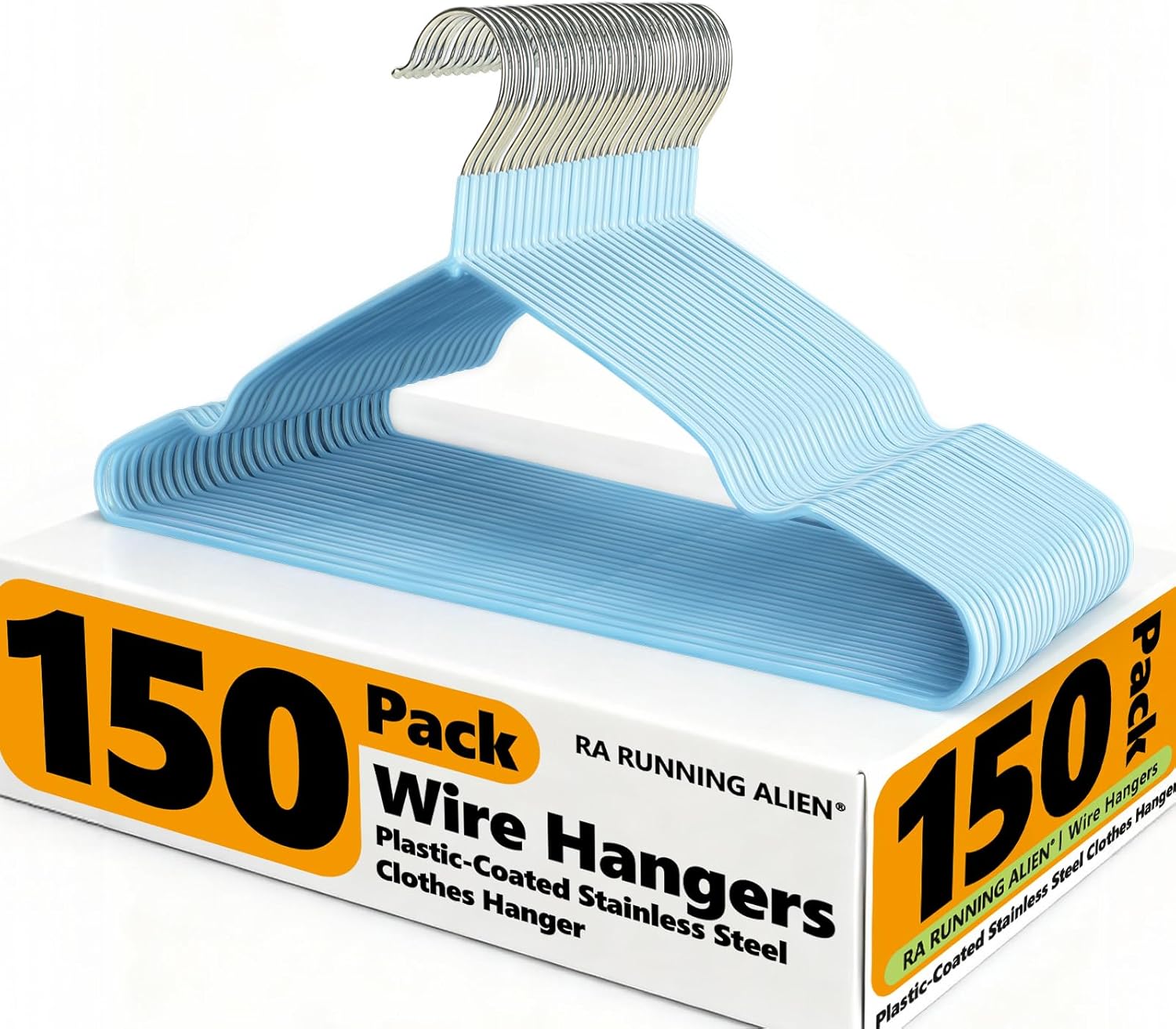 150 Pack Clothes Hangers,Non Slip Blue Plastic Coated Metal Coat Hanger for Closet,Sturdy Thin Hangers Bulk Space Saving Hangers for Pants,Skirt,Shirt,Dress,Tie