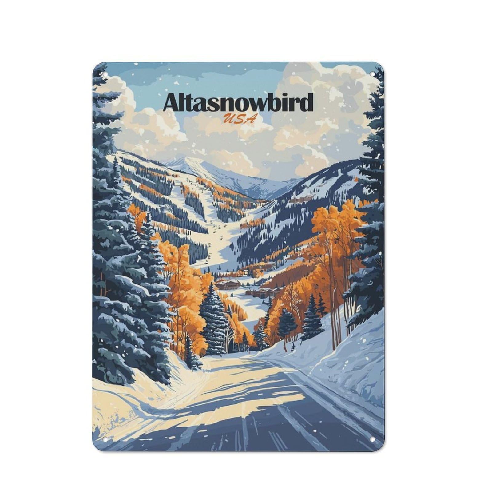 Junmoney Style-9 Altasnowbird Ski Resort Rustic Metal Sign 40X30cm For Pub Or Café, For Collectors Of Rustic Metal Wall Decor