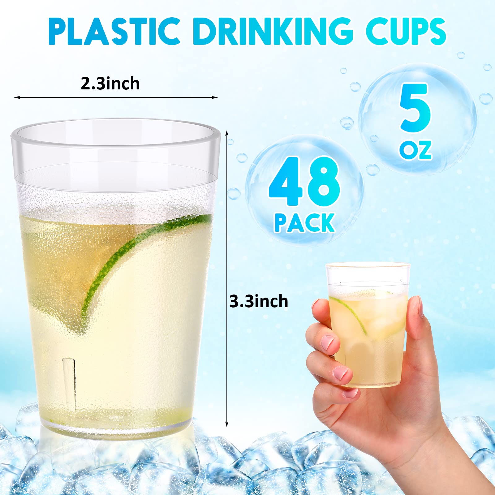 Hoolerry 48 sztuk 140 ml przezroczysty plastikowy kubek do układania w stos, matowy plastikowy kubek wielokrotnego użytku, nietłukące się kubki do napojów, do kawiarni, imprez i artykułów