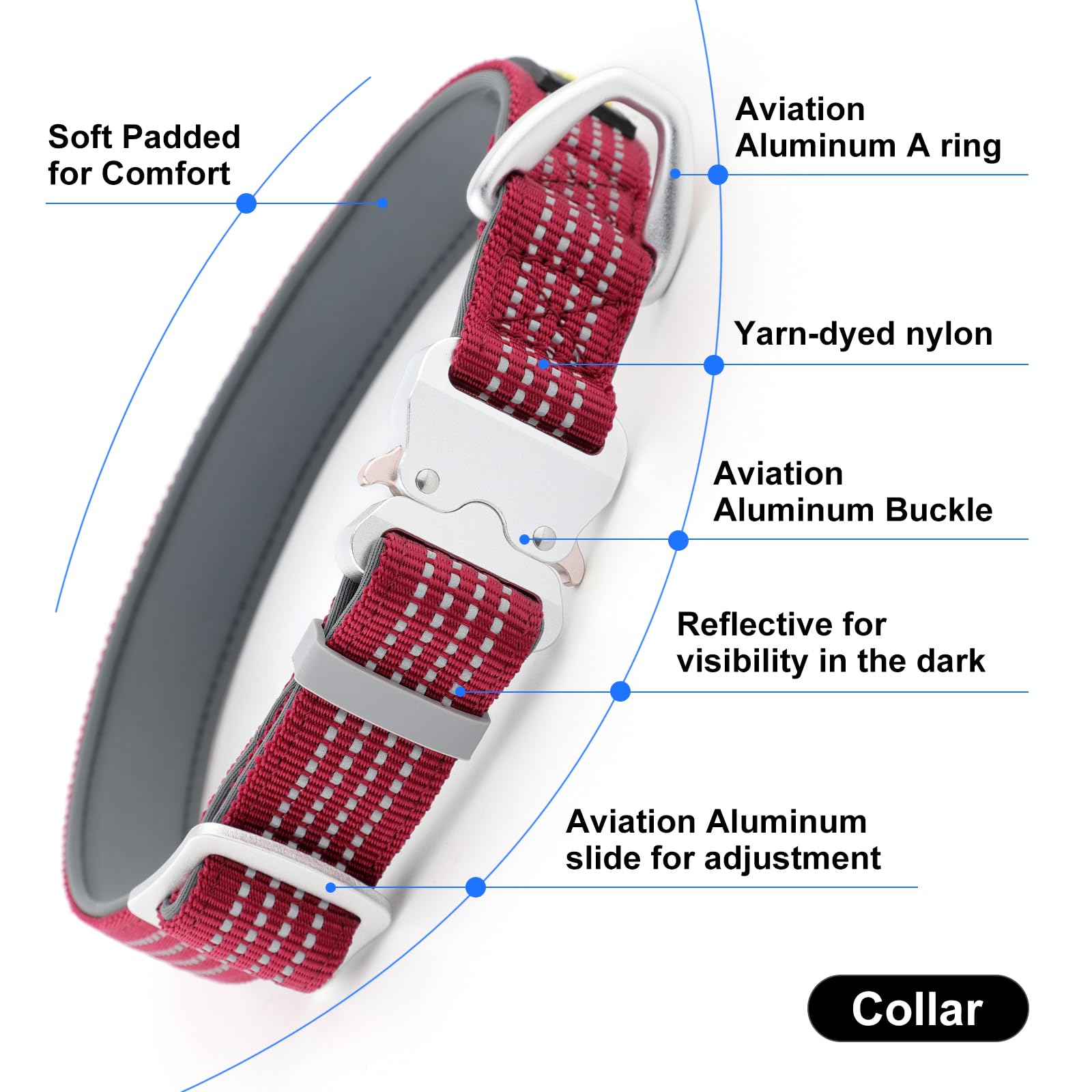 Plutus Pet Reflective Dog Collar with Aviation Aluminum Buckle, Neoprene Padded for comfort Lightweight - Image 2