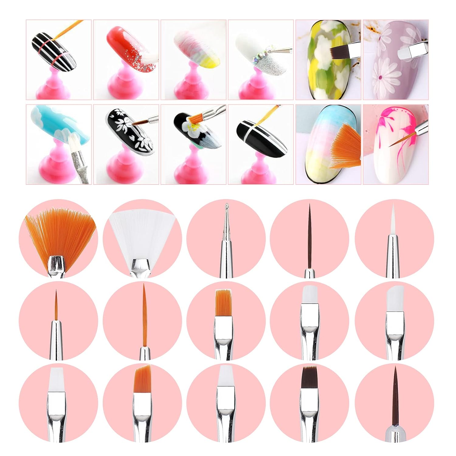 Resin Nail Art Palette,Nail Art Painting Mixed Color Palette, Gold Edge Nail Gel Color Makeup Display Board(Pink) 20Pcs Nail Art Brushes and Double-Ended Nail Dotting Tool for Nails : Beauty & Personal Care