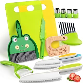 Kids Kitchen Knife Set for Real Cooking - 14 Piece Safe Children's Knife for Cutting and Cooking Fruits or Vegetables | Kitchen Utensils Montessori, Real Children's Kitchen Set