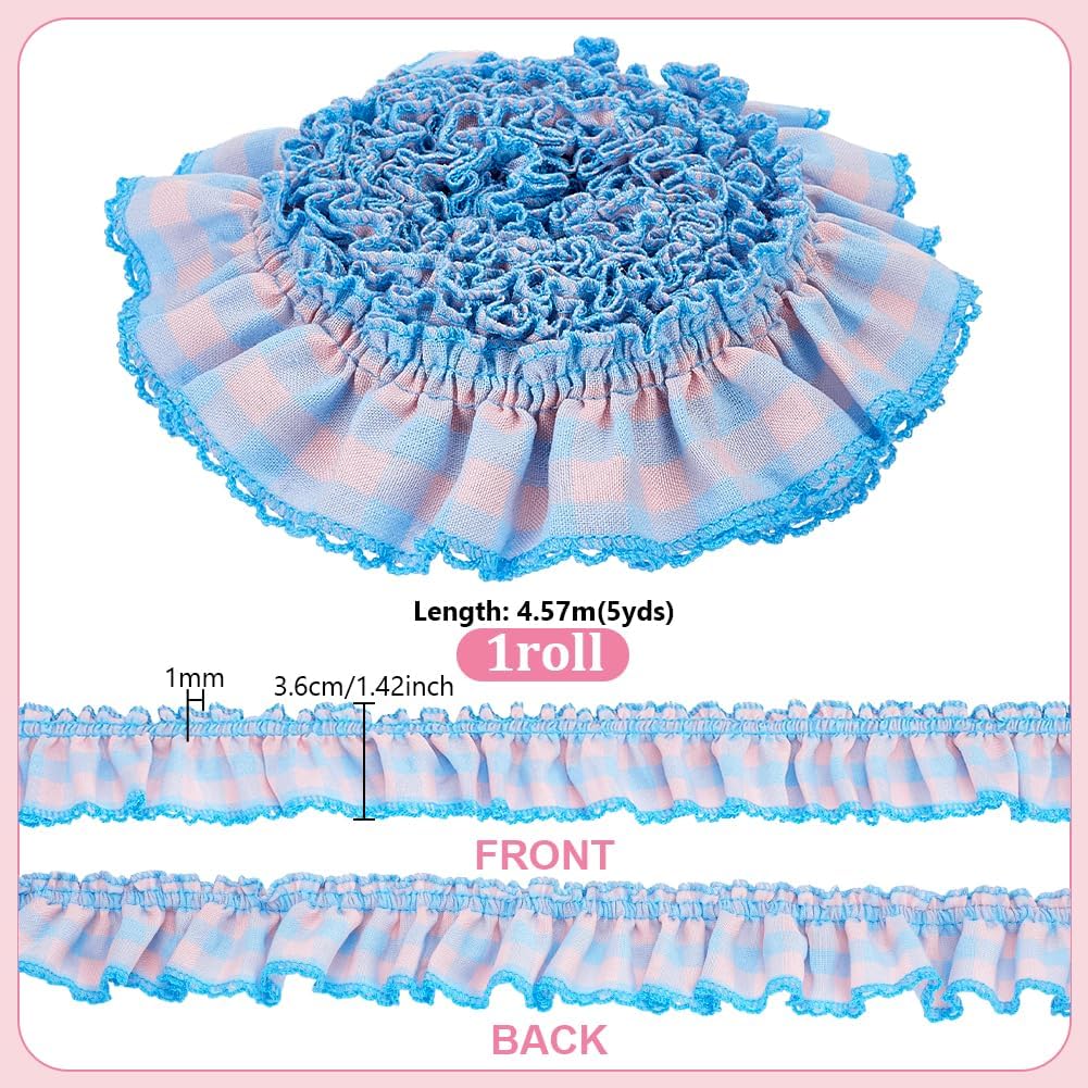 PH PandaHall 5 Yards x 1-3/8 inch Blue Lace Ribbon Ruffle Trim Polyester Fabric Pleated Lace Ribbon Ruffle Edge Trim for Sewing Crafts Dress Clothing Apparel Home Craft Sewing Decoration