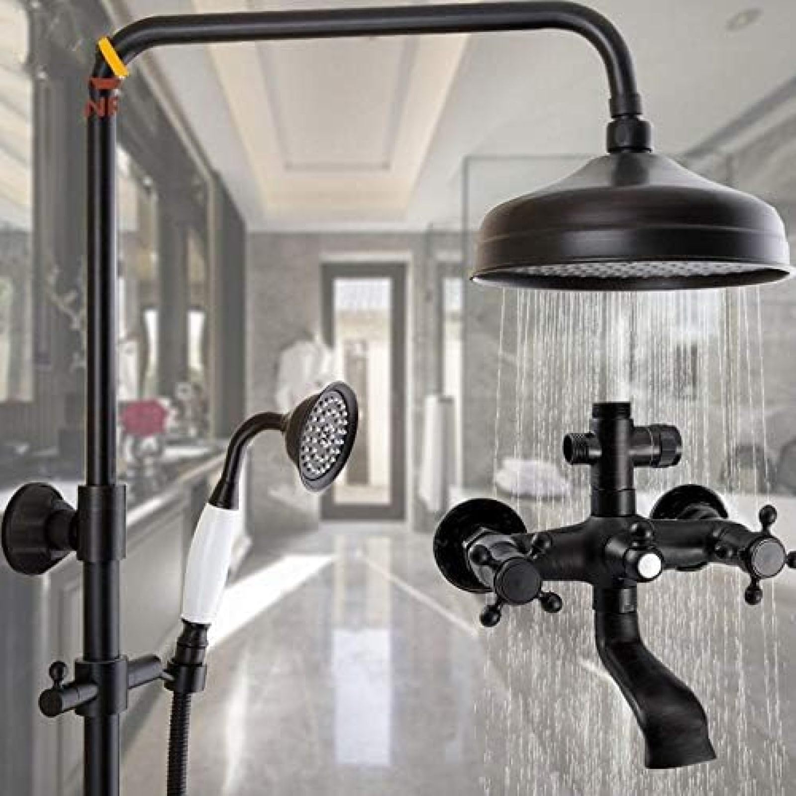 Kit douche à pluie mural fini ORB anti-calcaire pour douche et baignoire
