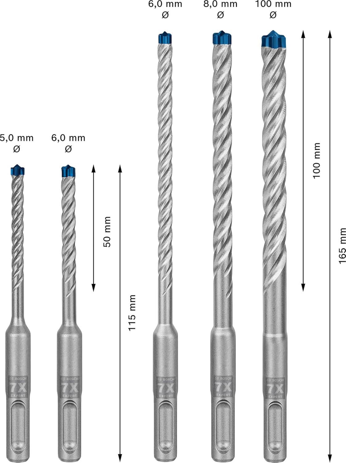 Bosch 5X Expert SDS plus-7X Hammer Drill Bit Set (for Soft Stone, Hard Stone, Ø 5-10 mm, Professional Accessory Rotary Hammer Drill)