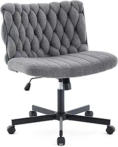 GarveeHome Criss Cross Chair with Wheels, Wide Seat Home Office Desk Chair, Armless Makeup Vanity Chair, Modern Cross Legged Swivel Comfy Chair, Computer Task Chair for Home Office, Gray