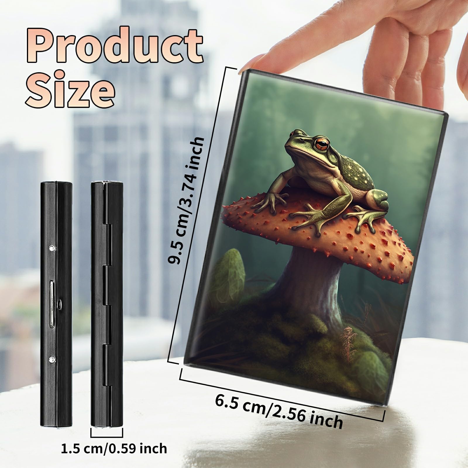 BWEGRHE Slim Credit Card Holder, Frog Mushroom RFID Blocking Metal Wallet for Men & Women, Aluminum Minimalist Hard Case Pocket-Sized Business Cards Organizer (Fits Up to 10 Cards)