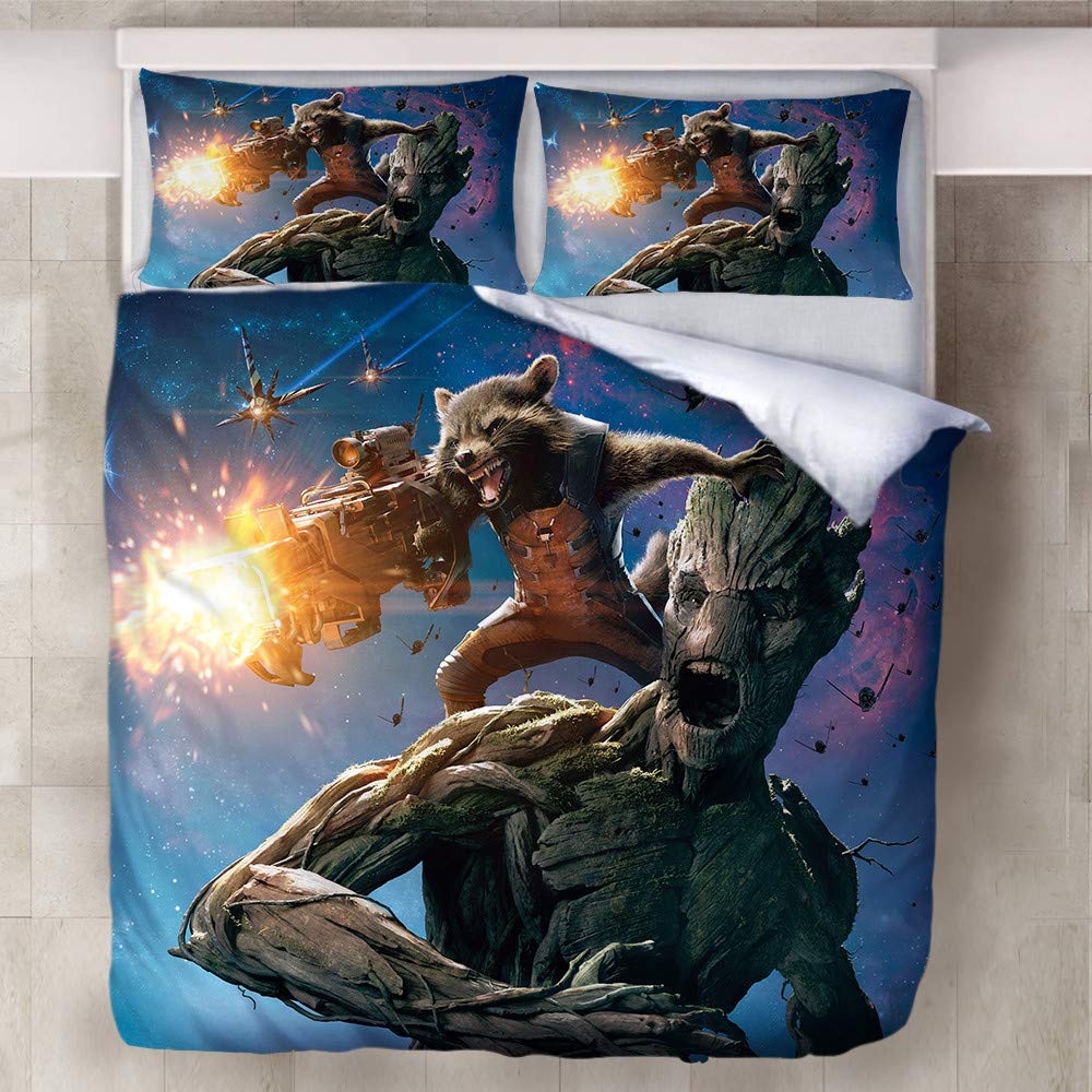 Nichiyo 1 Groot Bed Linen Set - Duvet Cover And Pillow Case, Microfibre, 3D Digital Print, Three-Piece Bedding (Duvet Cover + Pillowcases) (, Double 200 X 200 Cm)