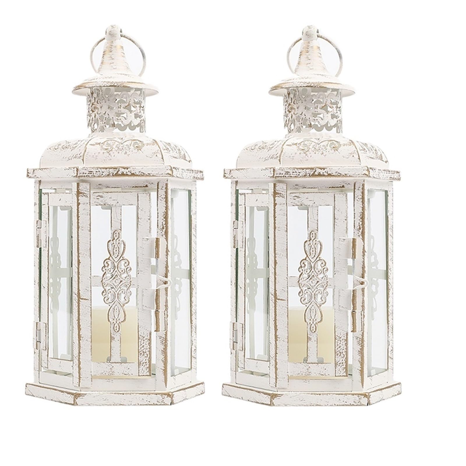 Vintage Candle Holder Candles Aesthetic Hanging Iron Lantern Black Home Decor Wedding Room Decoration for Candle(2PCS white)