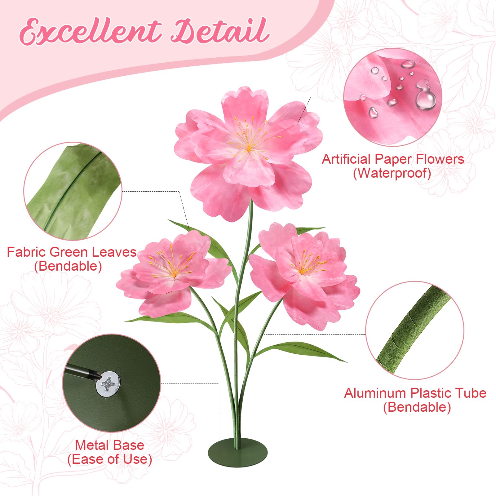 Große Dekorations-Kunstblume 170cm, Spritzwassergeschützte Papierblüte - Ideal für Hochzeiten, Gärten, Valentinstag, Muttertag, Geburtstage & Einkaufszentren, Rosa