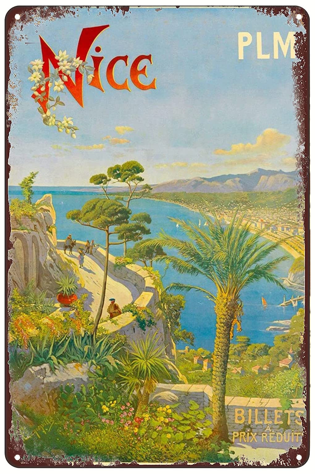 Retro Metal Tin Sign - Nice France French Riviera Europe European Vintage Travel Ad Poster - Wall Art Plaque Decor for Home Bar Pub Cafe Hotel 8x6 Inch
