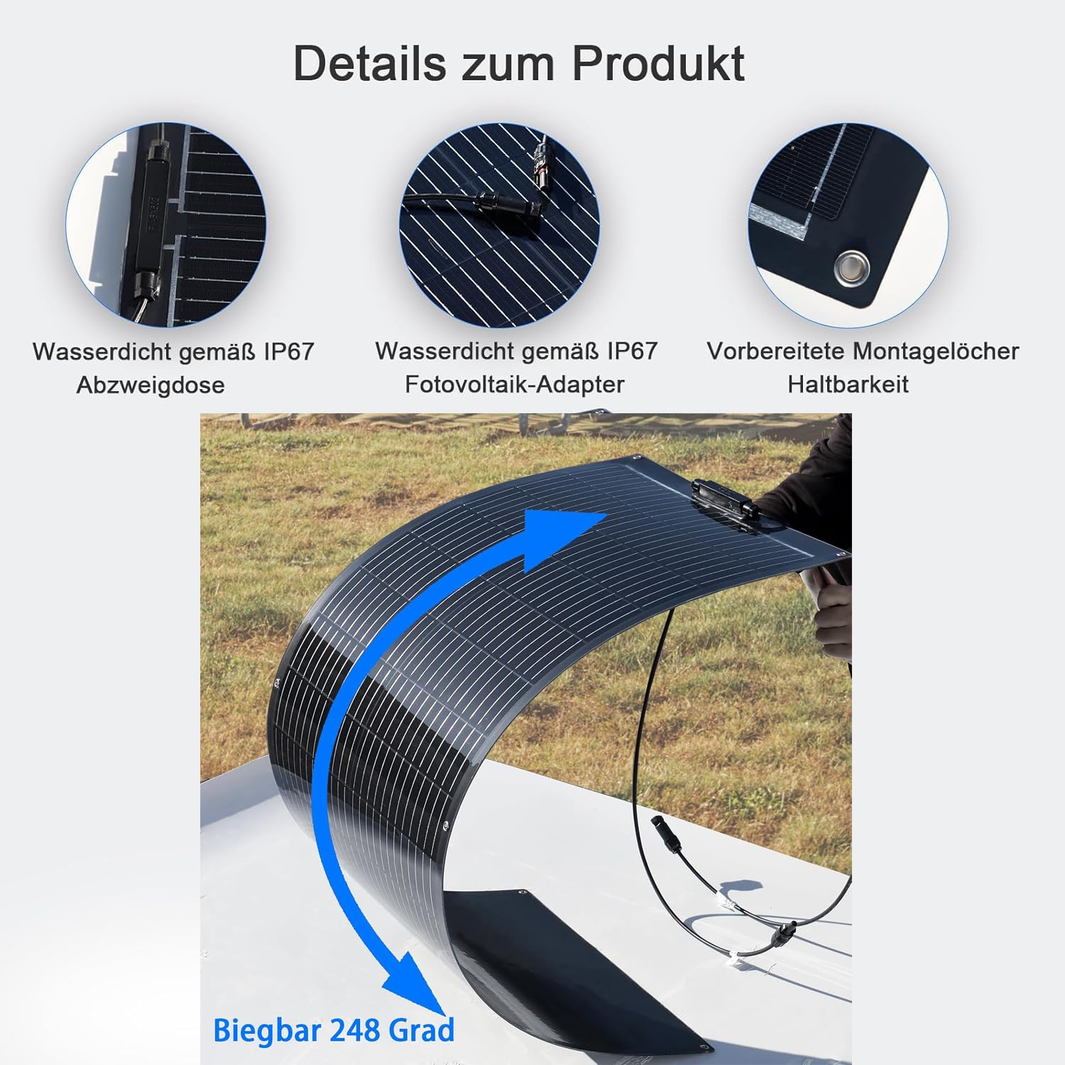 Panneau solaire flexible - 100 W - Noir - 12 V - Pour camping-car