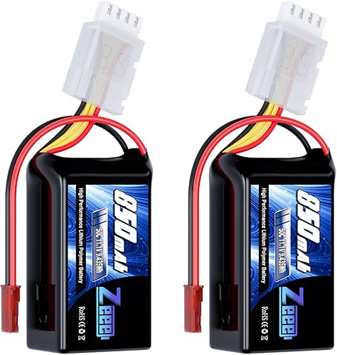 Zeee 3S Lipo Batería 850mAh 11.1V 50C con enchufe JST para FPV Quadcopter Racing Drone Helicóptero Avión RC Barco RC Car RC Modelos (2 unidades)