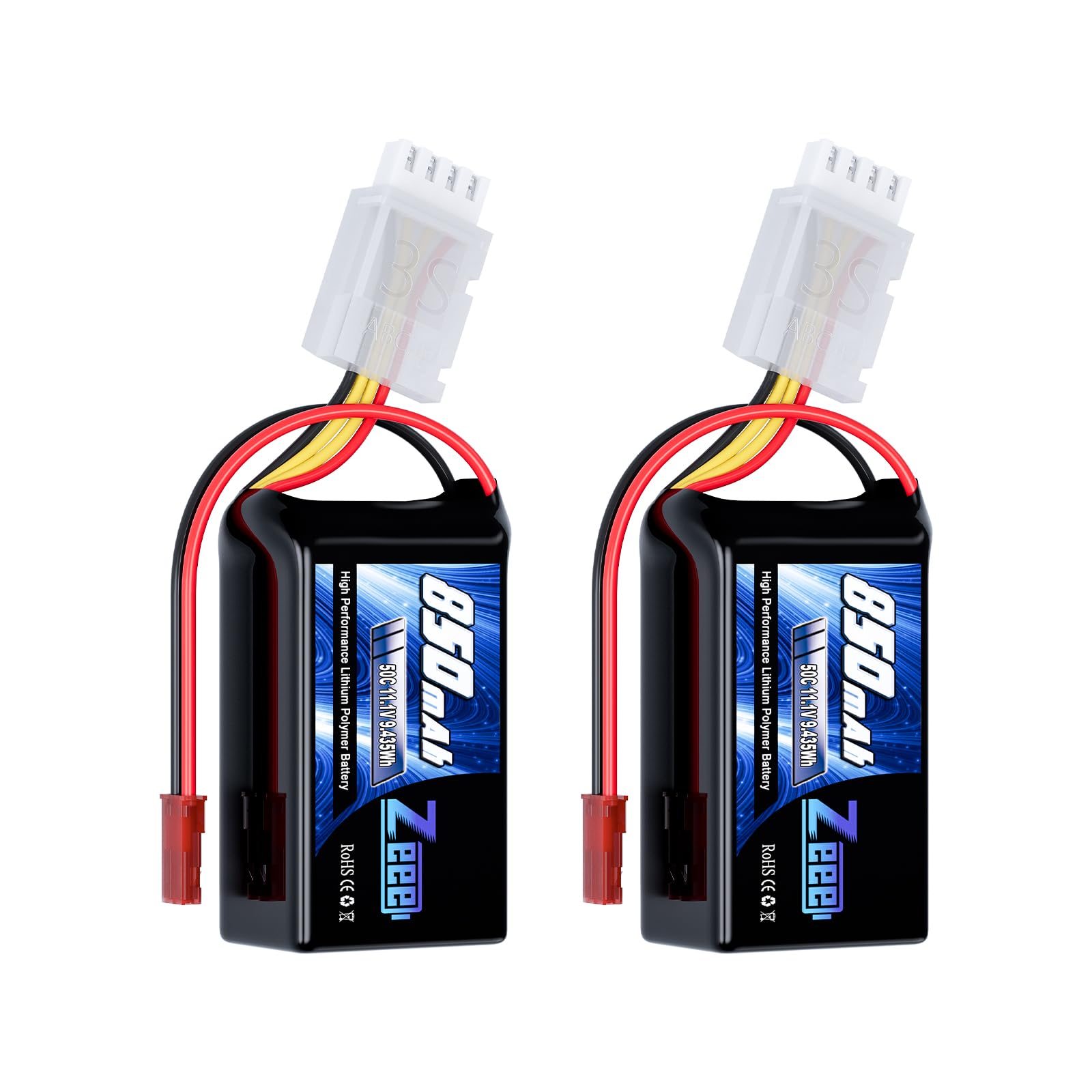 Photo 1 of Zeee 3S Lipo Battery 850mAh 11.1V 50C with JST Plug for FPV Quadcopter Racing Drone Helicopter Airplane RC Boat RC Car RC Models(2 Pack)