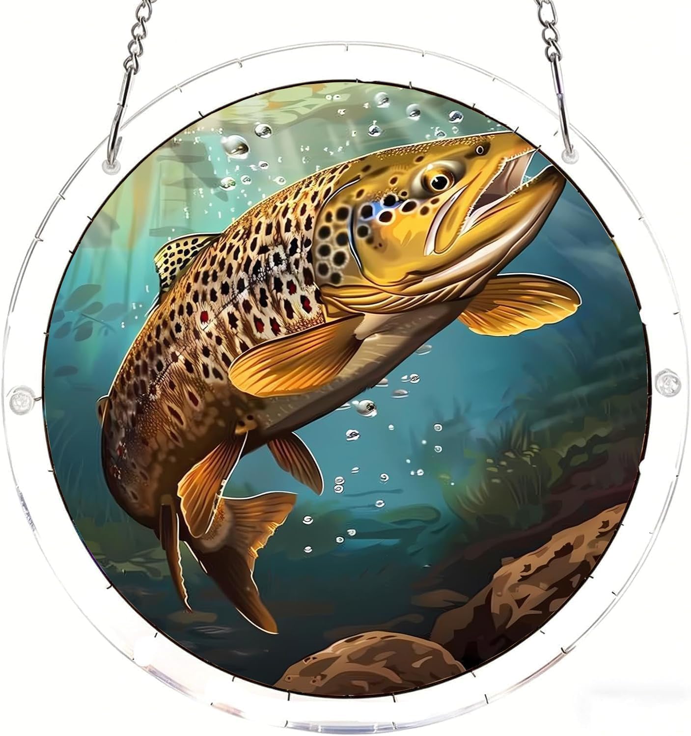 The Brown Trout Fish Watercolor Acrylic Jigsaw Puzzles Suncatcher, 8.2 Inch Window Hanging Suncatcher Acrylic Puzzle, DIY Home Decor Art Gift