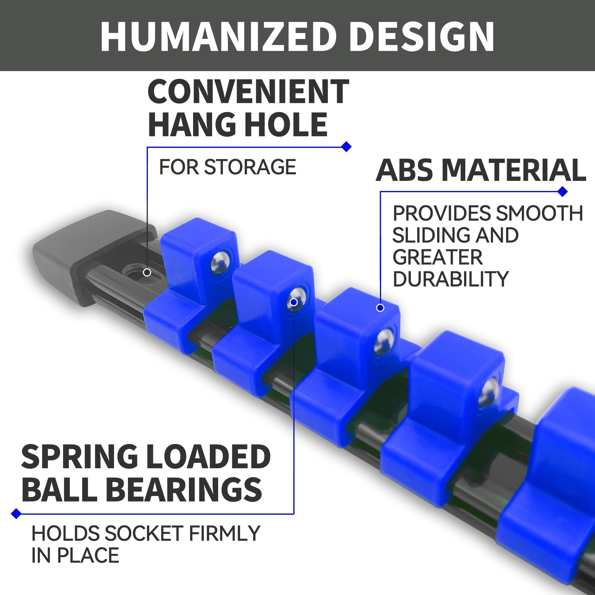 JIYOSE 3/8" Drive Socket Organizer Rail - Heavy Duty ABS Clip Holder For Metric & SAE Sockets - View #7