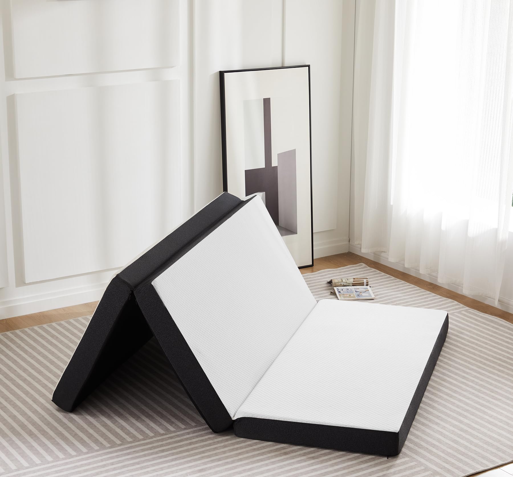 Tri-Fold Memory Foam Mattress, 4 inch Folding Mattress Foldable Bed Mattress Portable Mattress Topper with Washable Cover for Camping, Guest Bed, TwinXL Size