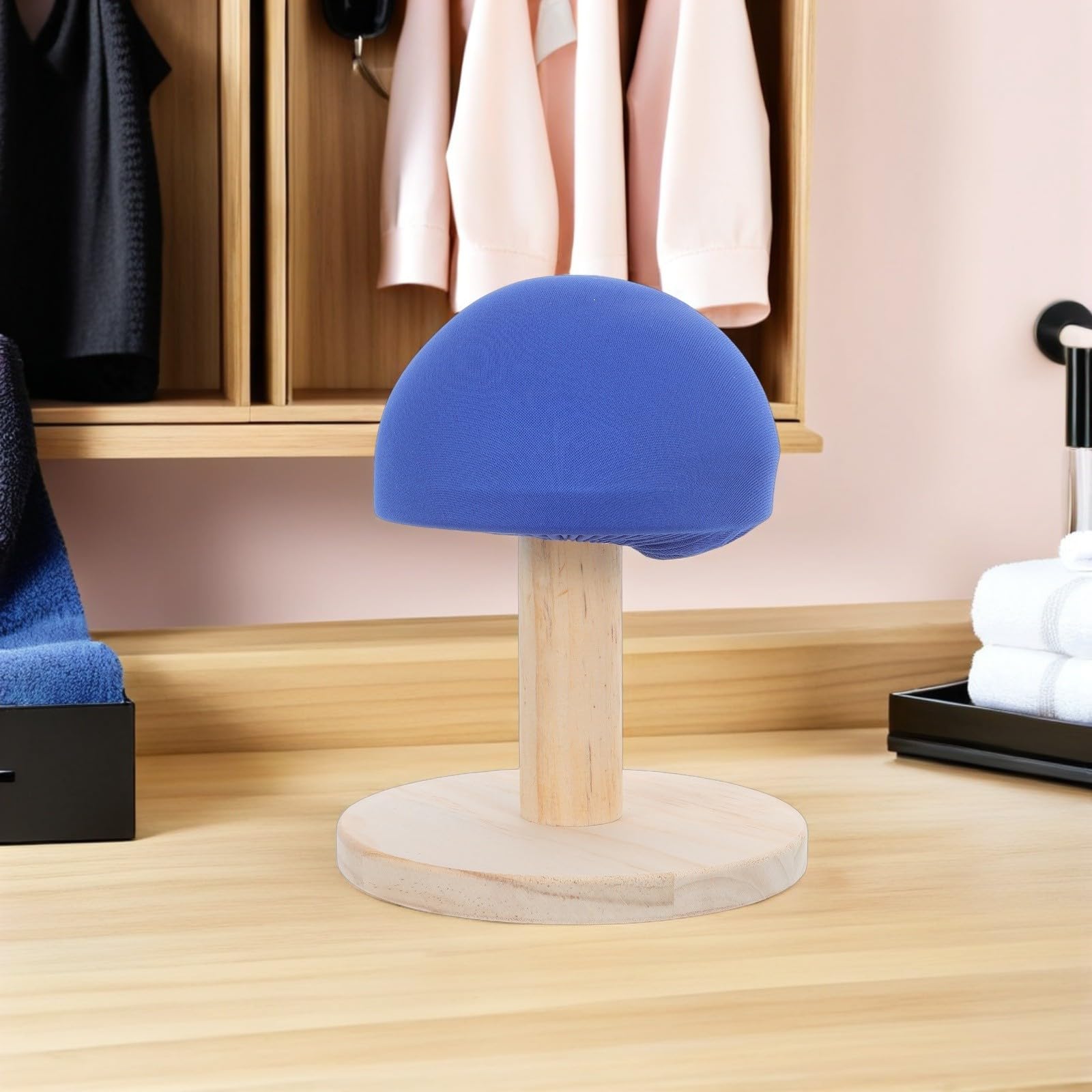 Tabla Compacta y Resistente al Calor Redonda Funda Azul de Planchar de Madera para Ropa y Cuellos, Adecuado para Uso en Viajes y Costura