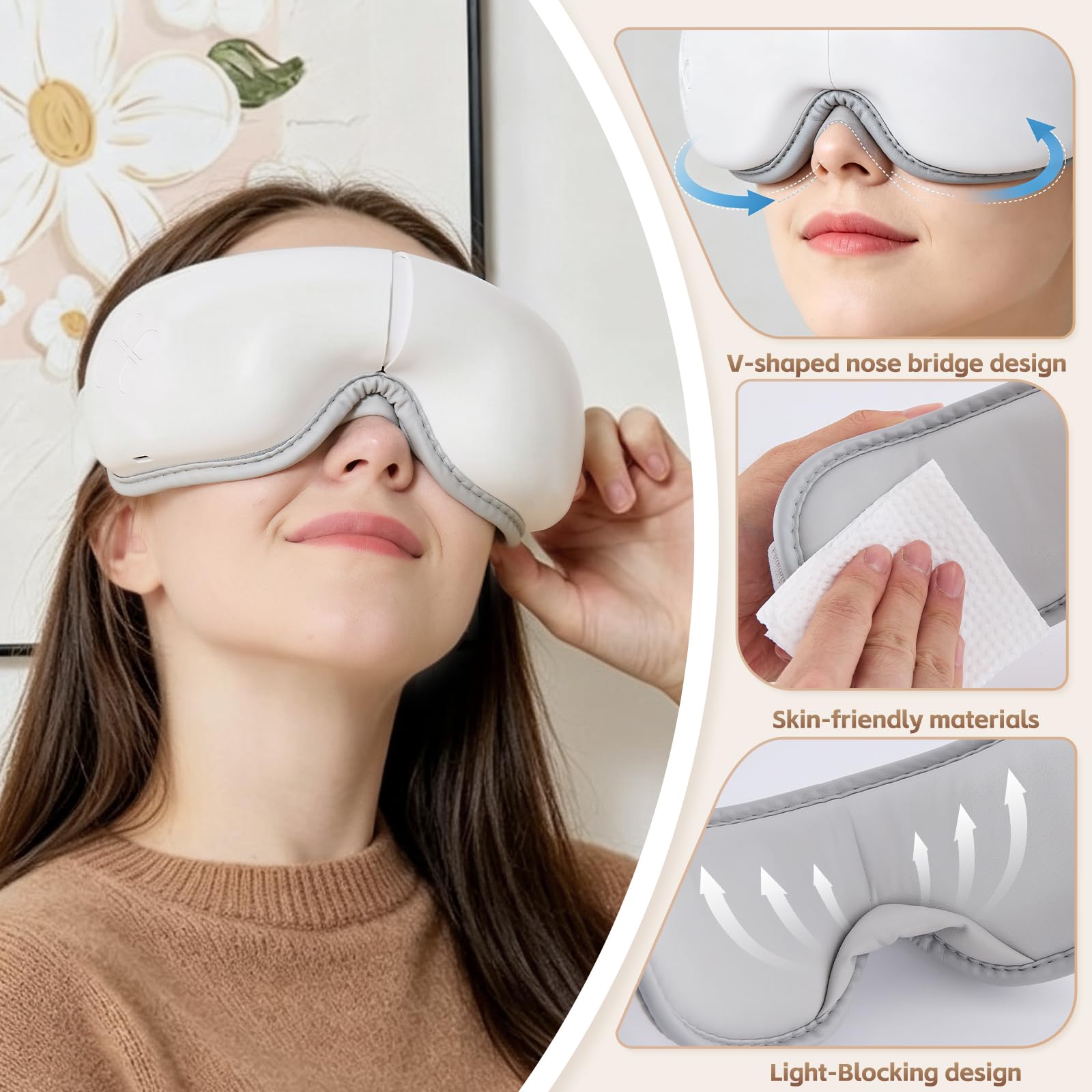 LAOBEN Masseur des yeux avec chaleur, cadeau d'anniversaire pour homme, femme, elle, lui, avec design bloquant la lumière, réduit la fatigue