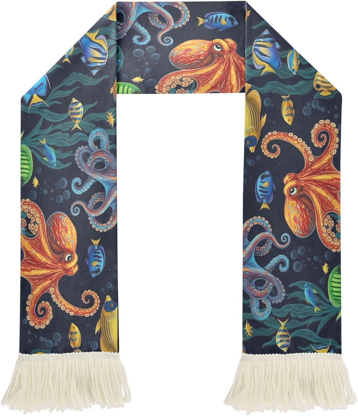 CHIFIGNO Colorful Octopuses Fish Sports Fan Scarf Sweat Towel, Soft Polyester Cheering Scarf for Soccer Football Game Events