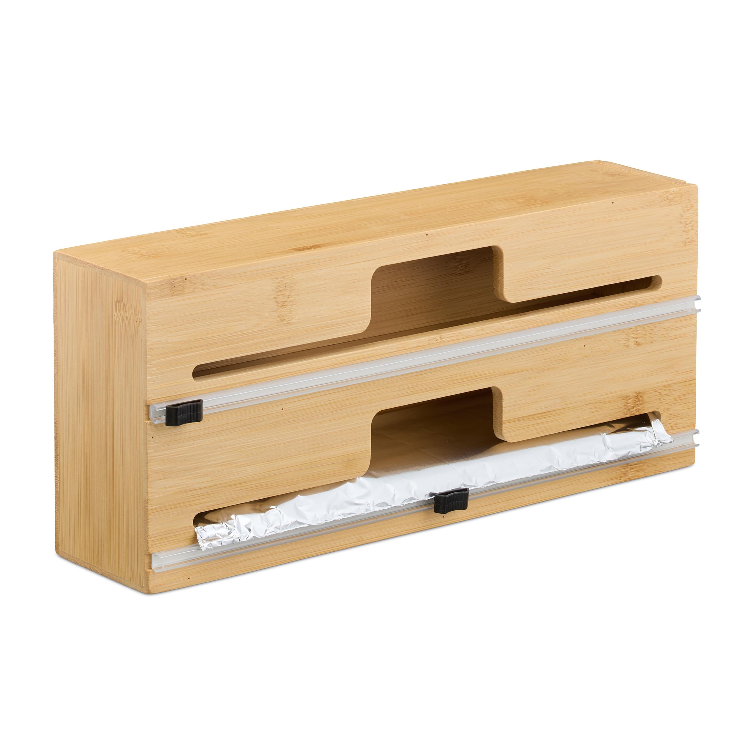 Relaxdays Foil dispenser, for drawer, bamboo, foil storage for aluminium foil and cling film, natural, size options