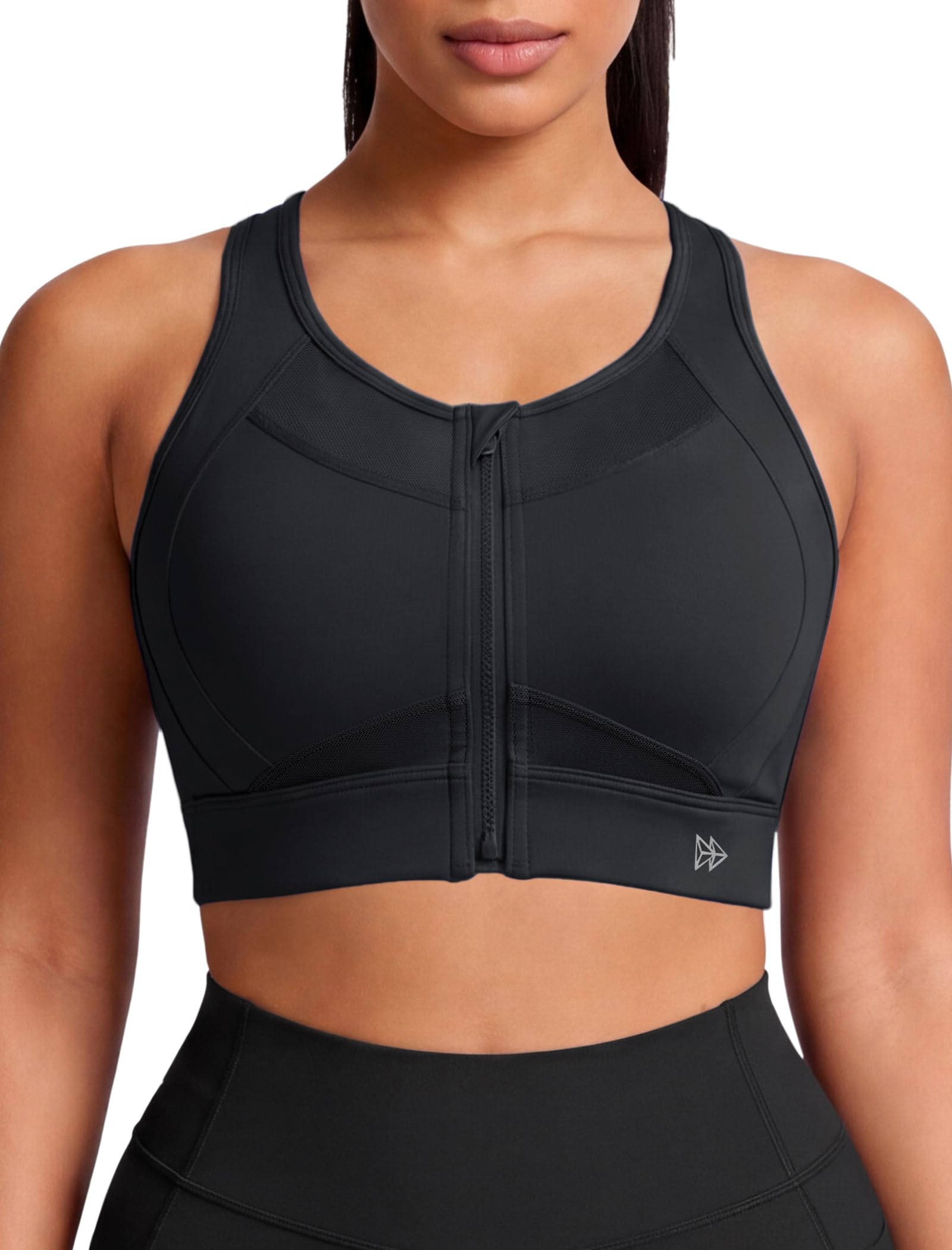 Yvette Sports Bras Zipper Front Closure High Impact Support