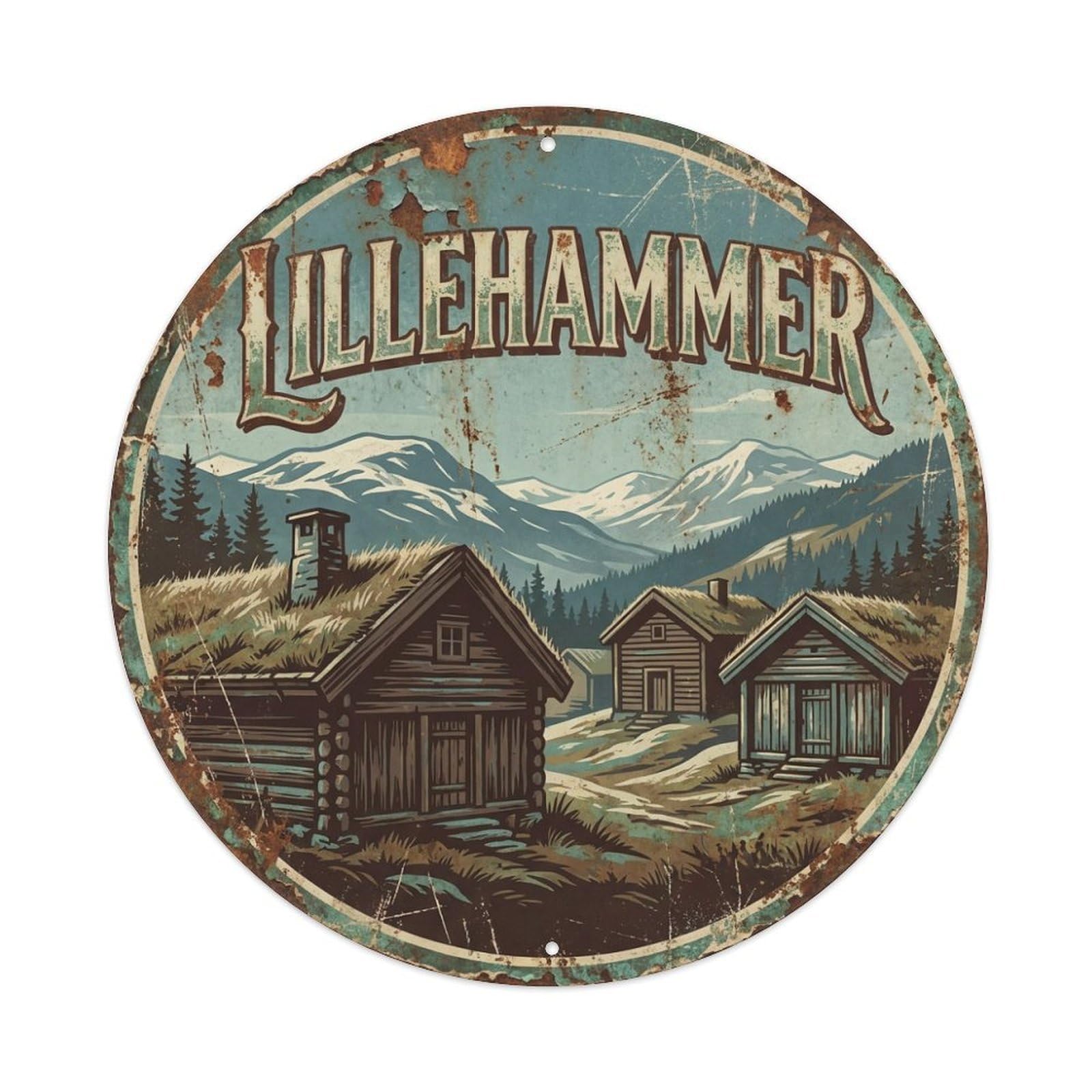 Metal Tin Sign Norway Vintage Travel Lillehammer