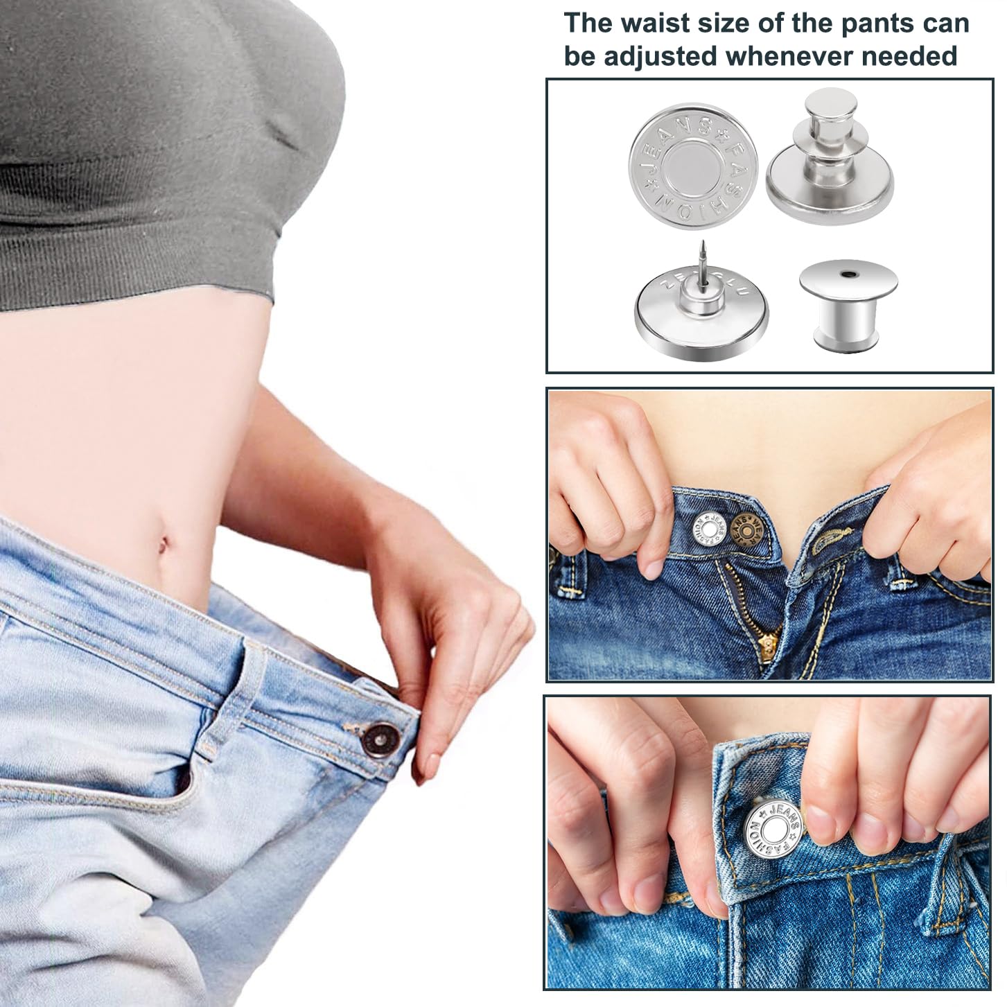 Pants Lock Button Snapklik.com : Upgraded 8 Sets Jean Buttons Pins No Sew Instant 17mm ...