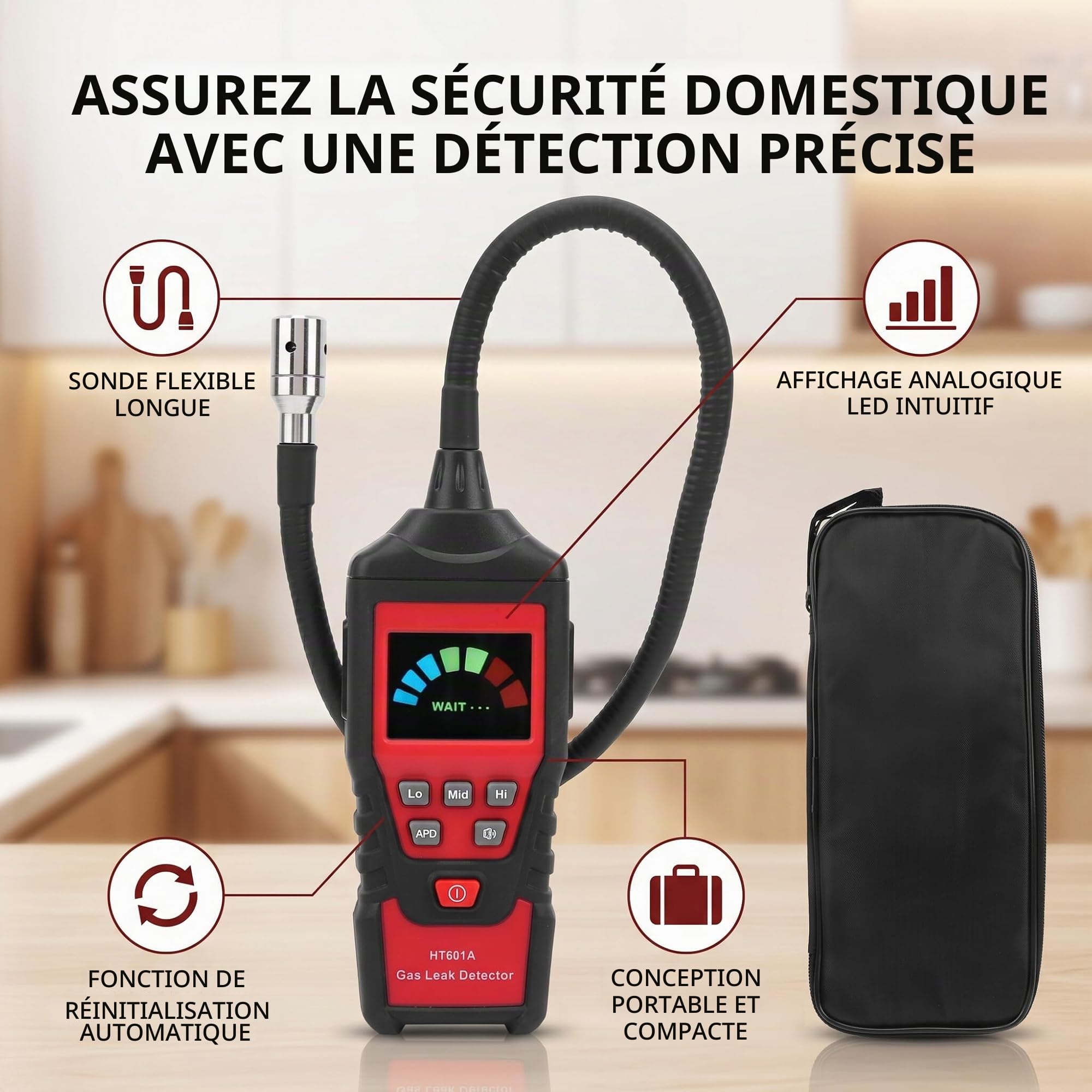 Pièces Détecteur de Gaz Naturel Analyseur de Fuite de Gaz Combustion HT601A Portable LED Testeur de Gaz