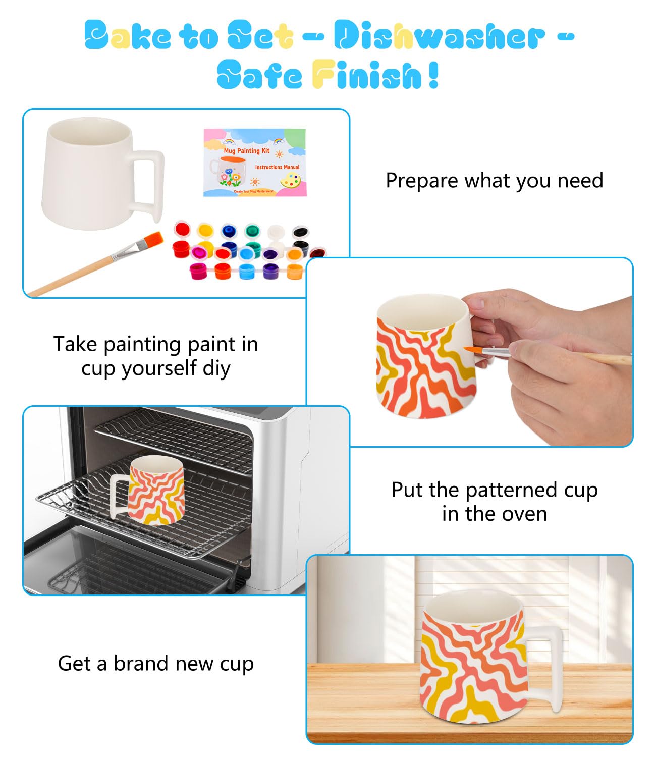 WildFun Kit Tazze Da Dipingere In Ceramica Per Adulti E Bambini: Set Creativo Con 2 Tazze, Pennelli, 12 Colori E Guida - Regalo Personalizzato