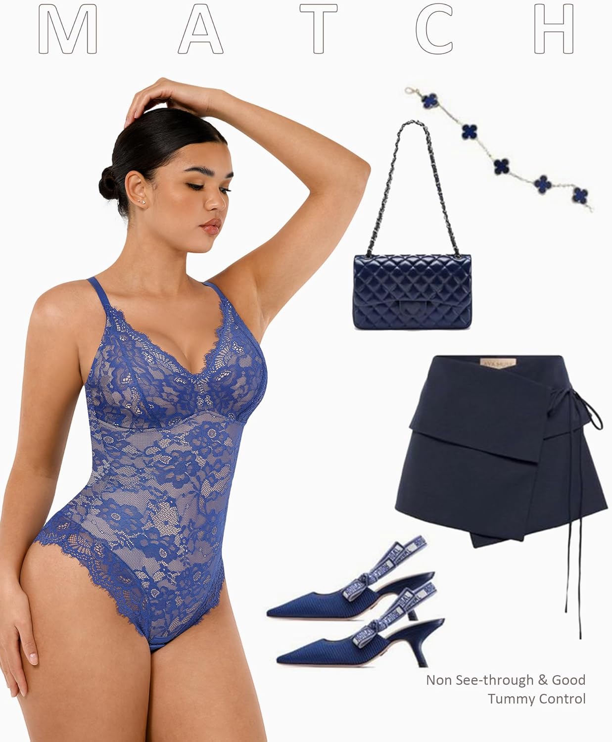 FeelinGirl Shapewear Bodysuits for Women Lace Shapewear Tummy Control V-Neck Sleeveless Bodysuit Tops Jumpsuit - Image 6