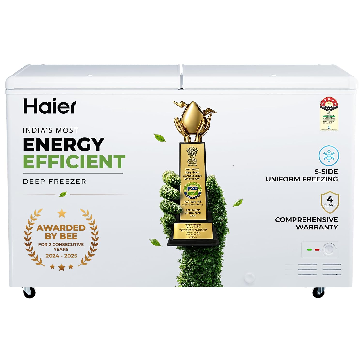 Haier 588DPW5 5 Star Hard Top Convertible Deep Freezer 5 Side Freezing, Dual Condenser Power, Metal Liner, 70mm PUF Thickness, 1+3 Years Warranty (2026 Model, White)