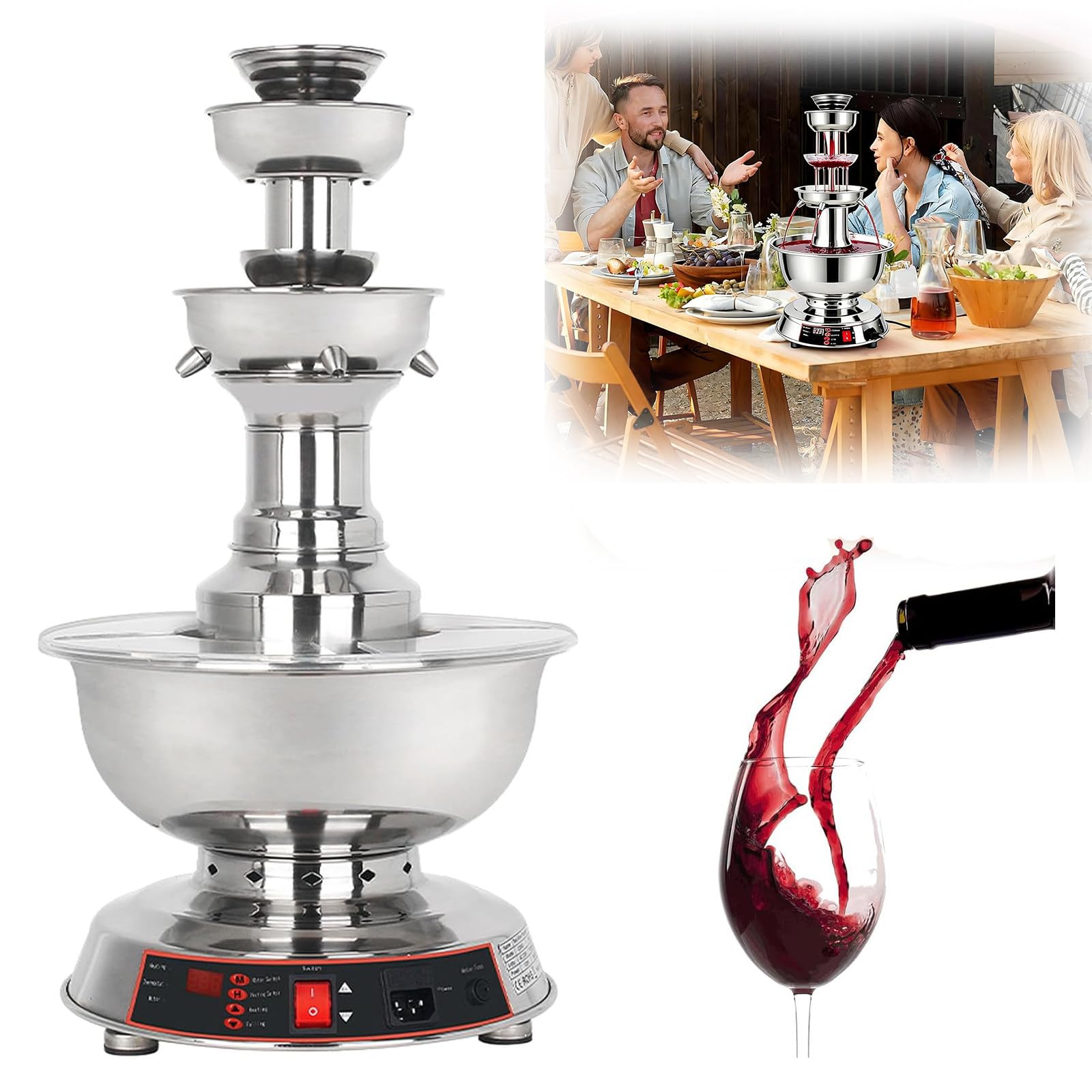 MINEYCHCEY Electric Champagne Fountain 3-Tier 3.5L, Beverage Dispenser with Detachable Parts, Stainless Steel Wine Fountain for Home Weddings
