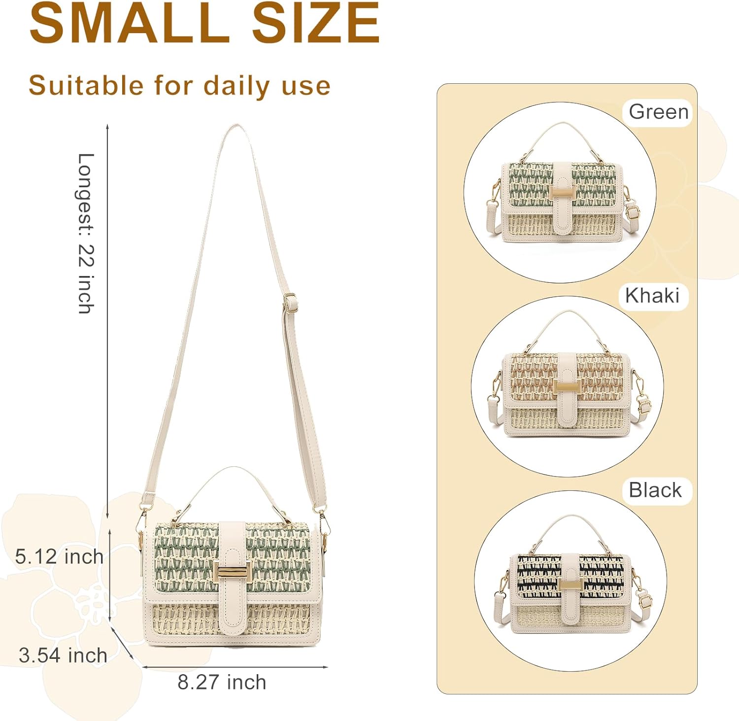 Fashion Straw Crossbody Bag for Women - Small Summer Beach Bag Elegant Woven Shoulder Purse for Vacation