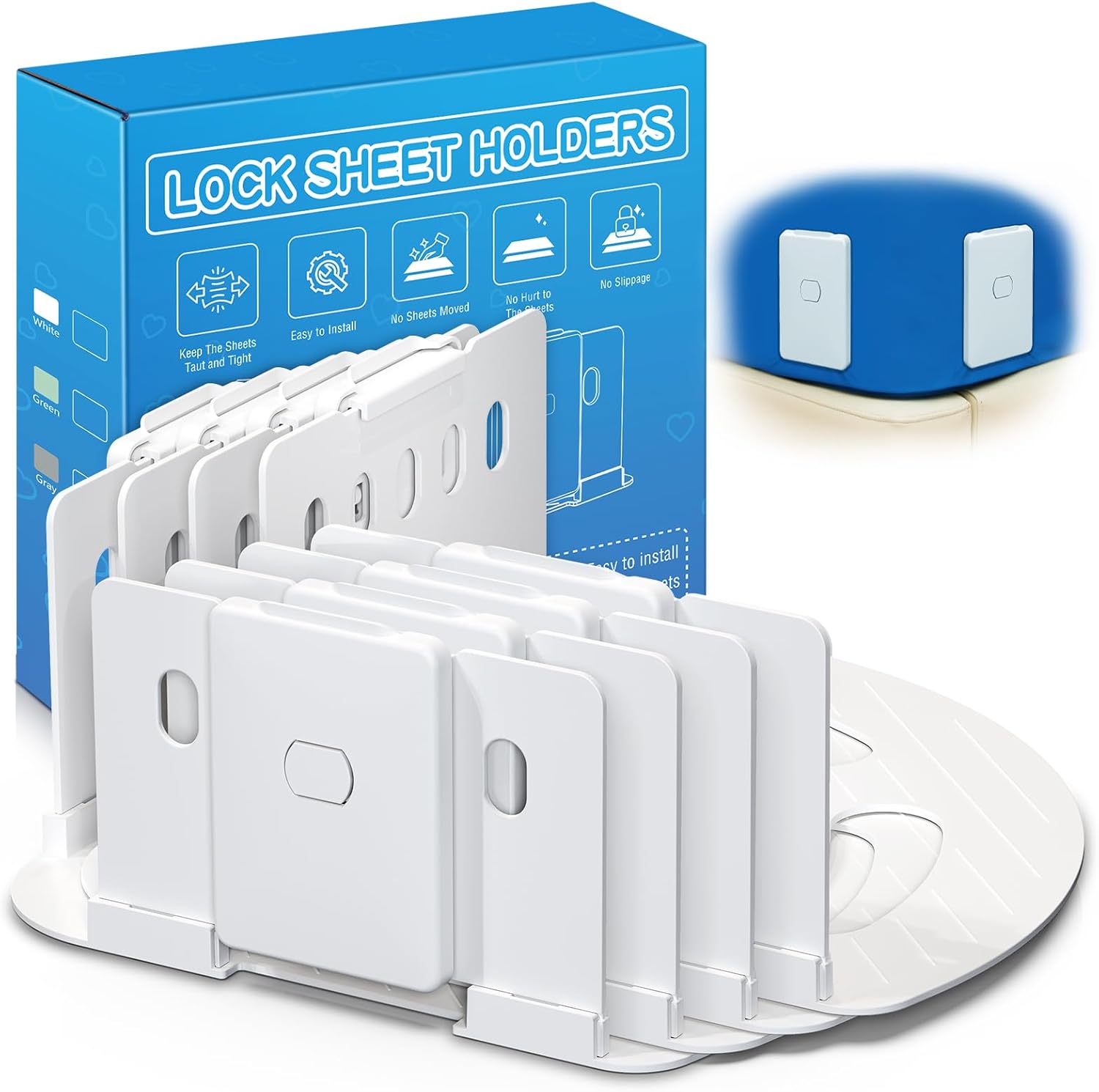 Bed Sheet Holder with Clips Lock, Open Corner Fitted Bedsheet Holders with Enhanced Straps for Twin, Full, Queen, King Size Mattress, Keep Sheets Firm and Tight