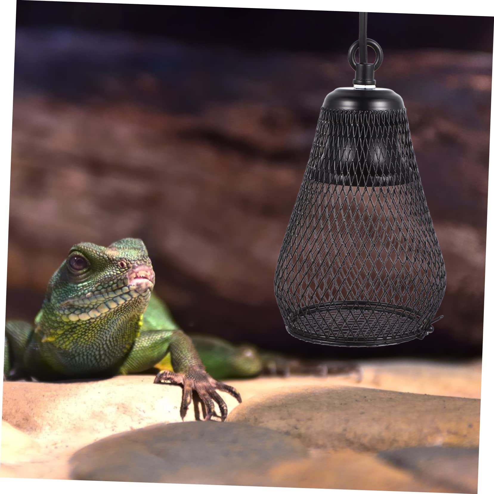 Supvox Reptilienlampenabdeckung Schutzabdeckung Schwarz aus Eisen mit Netzform zur Vermeidung von Verbrennungen Kronengecko Zubehör für Heizlampen Installieren im Pet Climbing Kasten