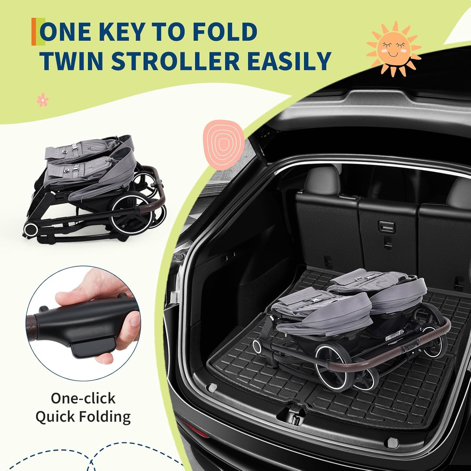 Geschwisterwagen Duo Zwillingskinderwagen Ab Geburt Bis 3 Jahre Zusammenklappbarer Zwillingsbuggy Mit Liegefunktion 15+15 kg Leichtes Aluminium Verstellbar