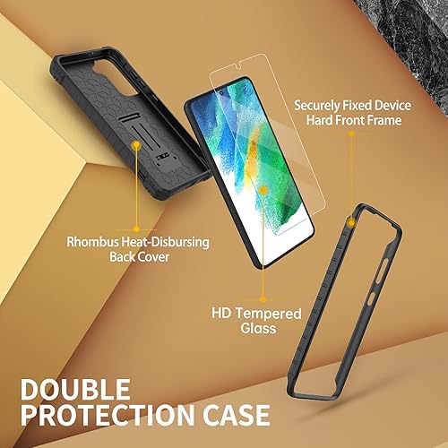 Miniatura 6 de FITO Funda para Samsung Galaxy S21 FE, doble capa a prueba de golpes resistente para teléfono Samsung S21 FE 5G con protector de pantalla, soporte