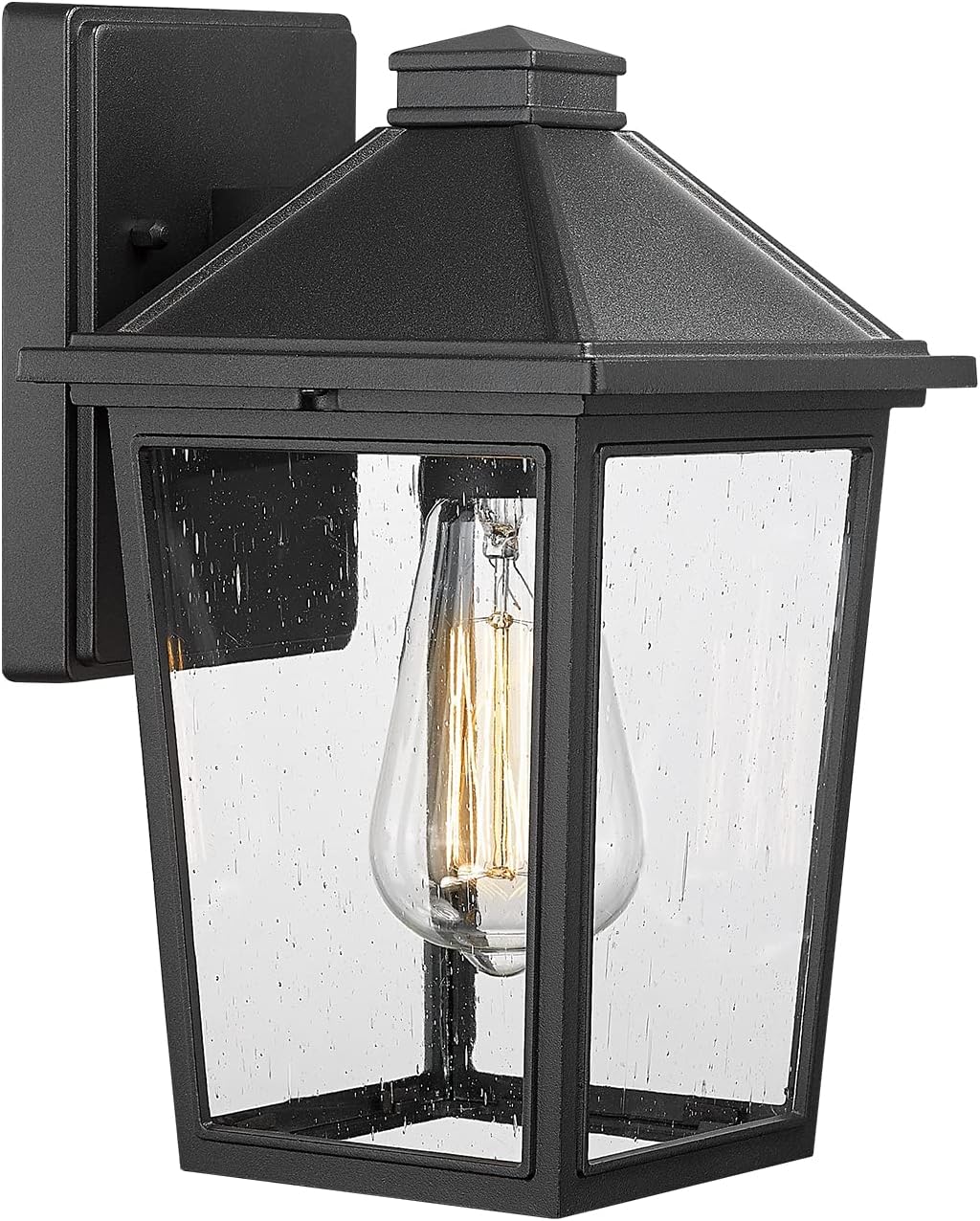Outdoor Wall Sconce, HWH Exterior Wall Lantern Porch Lights Outdoor Wall with Seeded Glass Shade, Waterproof for Doorway, Hallway, Garage, Matte Black Finish, 5HX64B BK 5HX64B Black *1 Medium Size