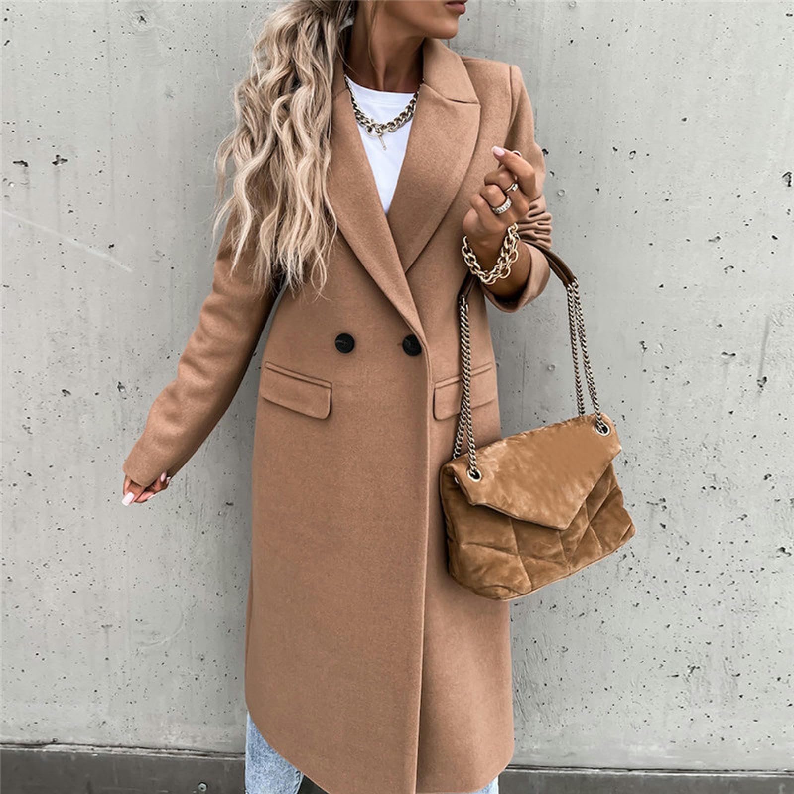 Cappotto Lungo di Lana da Donna Autunnale e Invernale - Nero o Blu, Moda Retrò, Maniche Lunghe, Casual da Strada