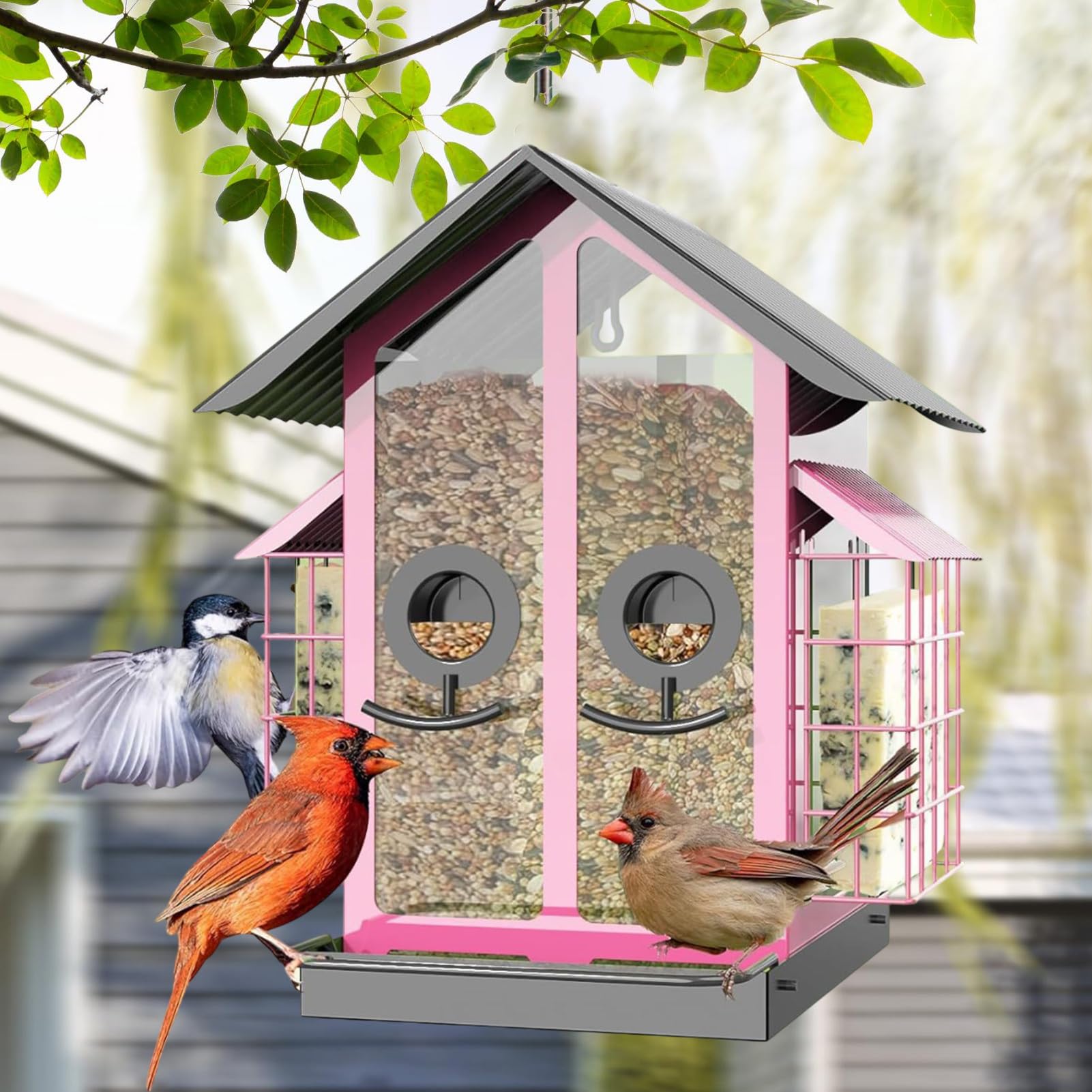 Vogelfutterhaus Für Draußen, Metall-Transparente Vogelfutterhäuser mit | Doppeldach, Vogelbedarf Für Zaun Terrasse Balkon Garten